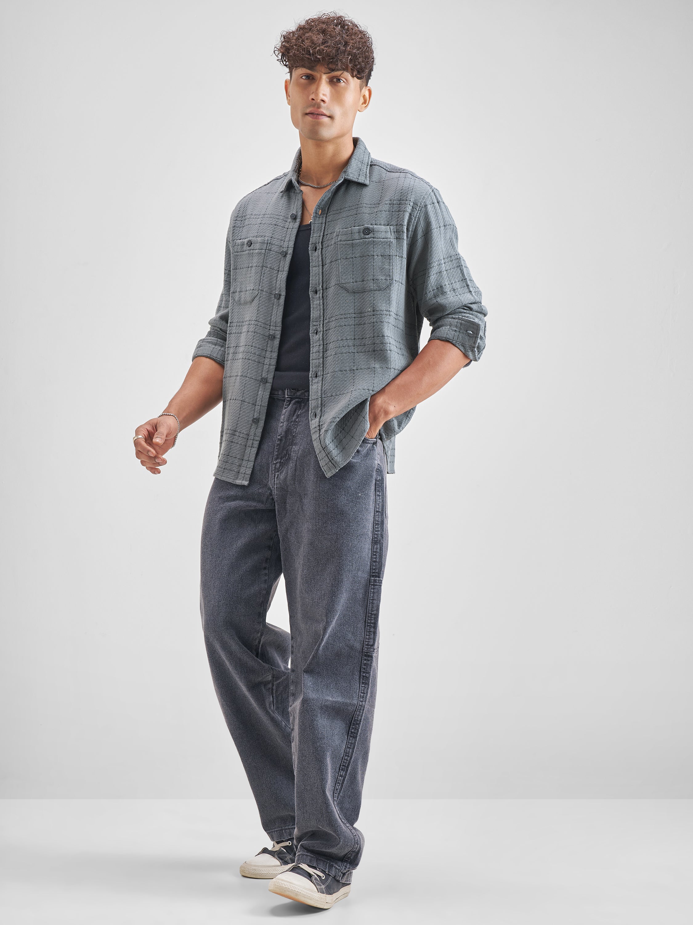 Highlander Men Blue Checked Relaxed Fit Casual Shirt - Blue - Image 2