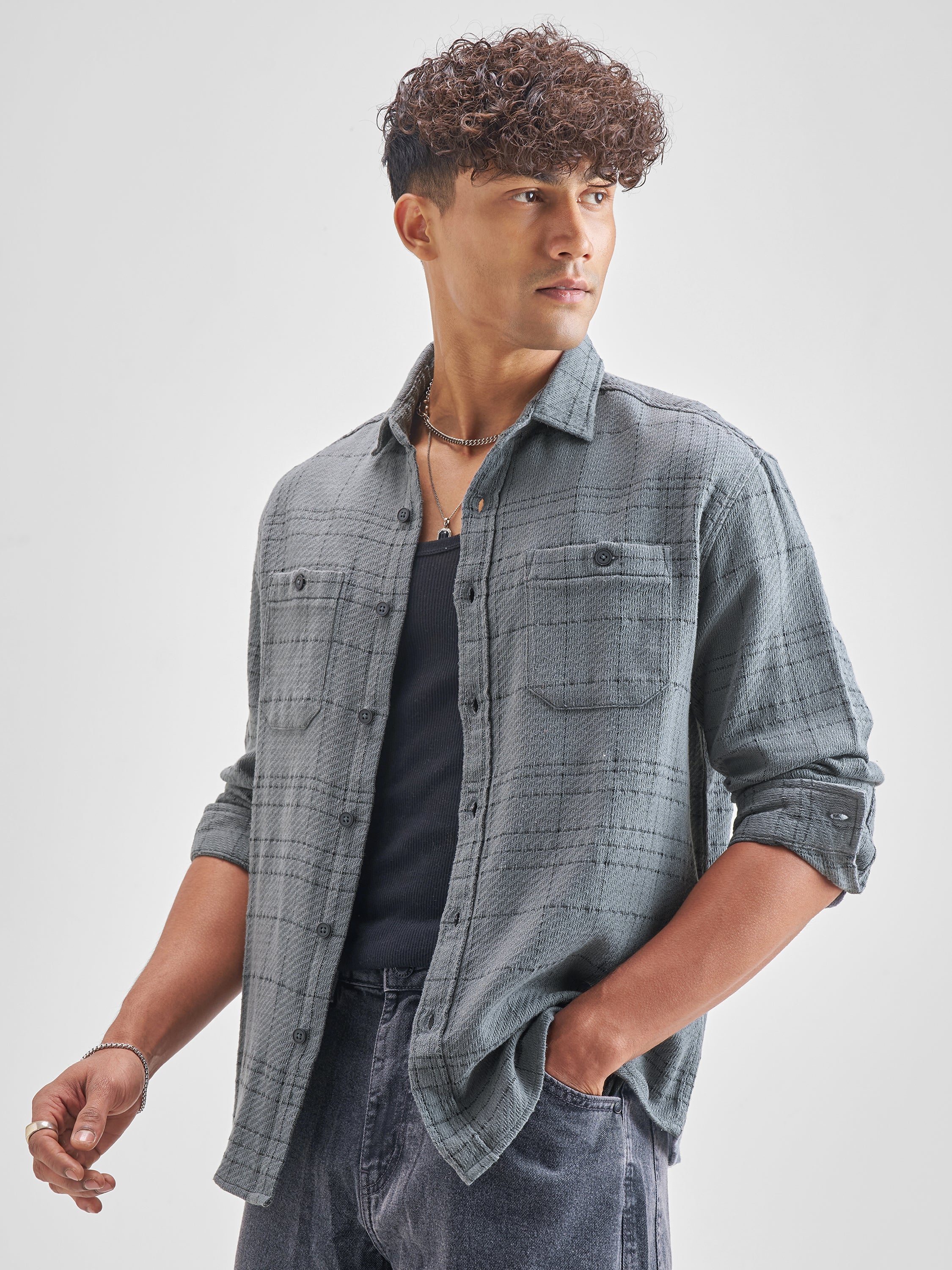 Highlander Men Blue Checked Relaxed Fit Casual Shirt - Blue - Image 4