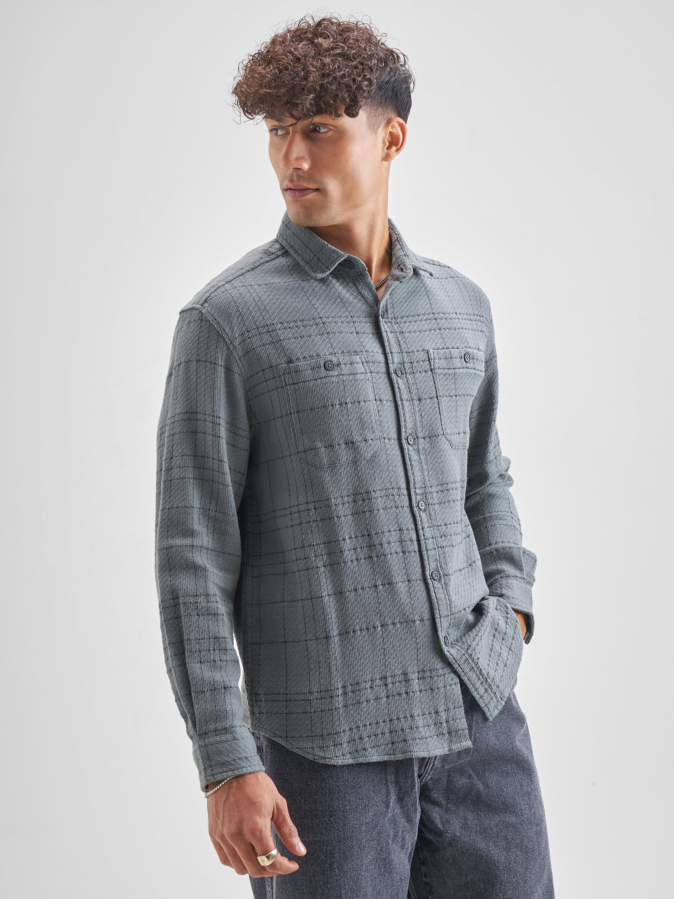 Highlander Men Blue Checked Relaxed Fit Casual Shirt - Blue - Image 6