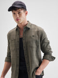 Highlander Men Olive Checked Oversized Fit Casual Shirt - Olive - Image 1