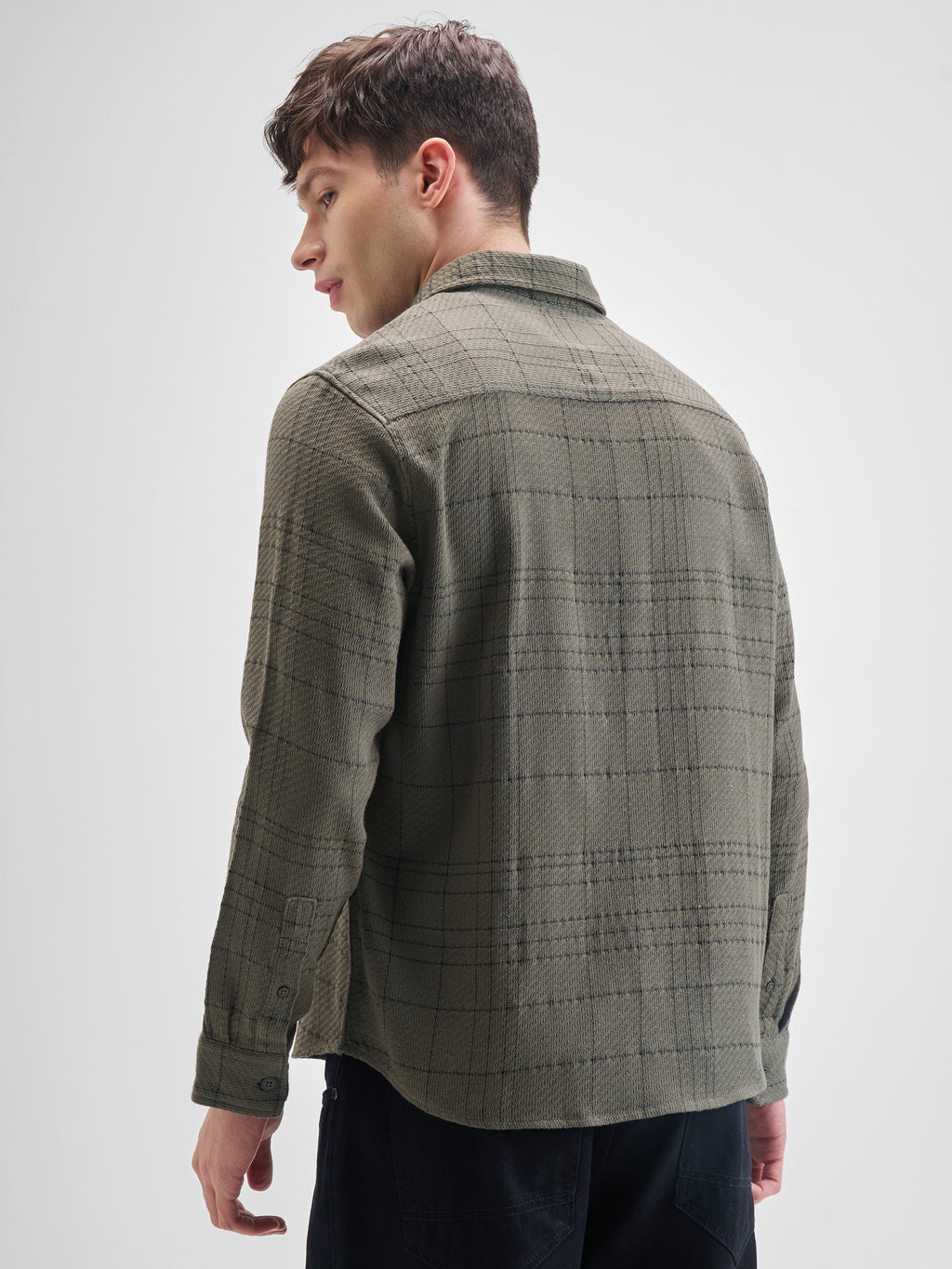Highlander Men Olive Checked Oversized Fit Casual Shirt - Olive - Image 3