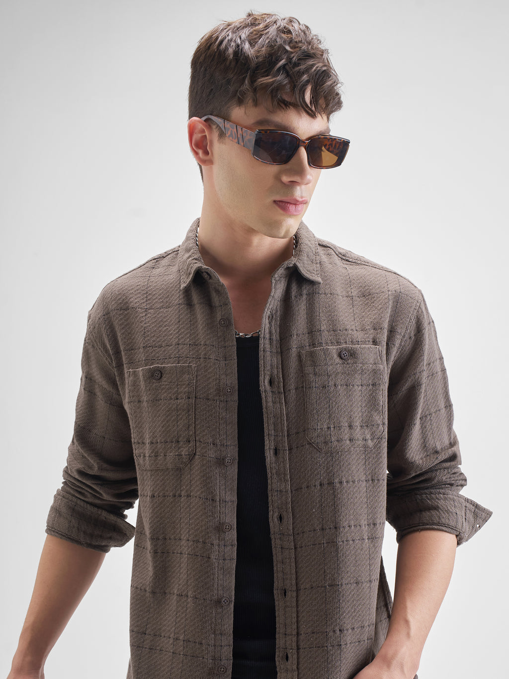 Highlander Men Brown Checked Relaxed Fit Casual Shirt - Brown - Image 1