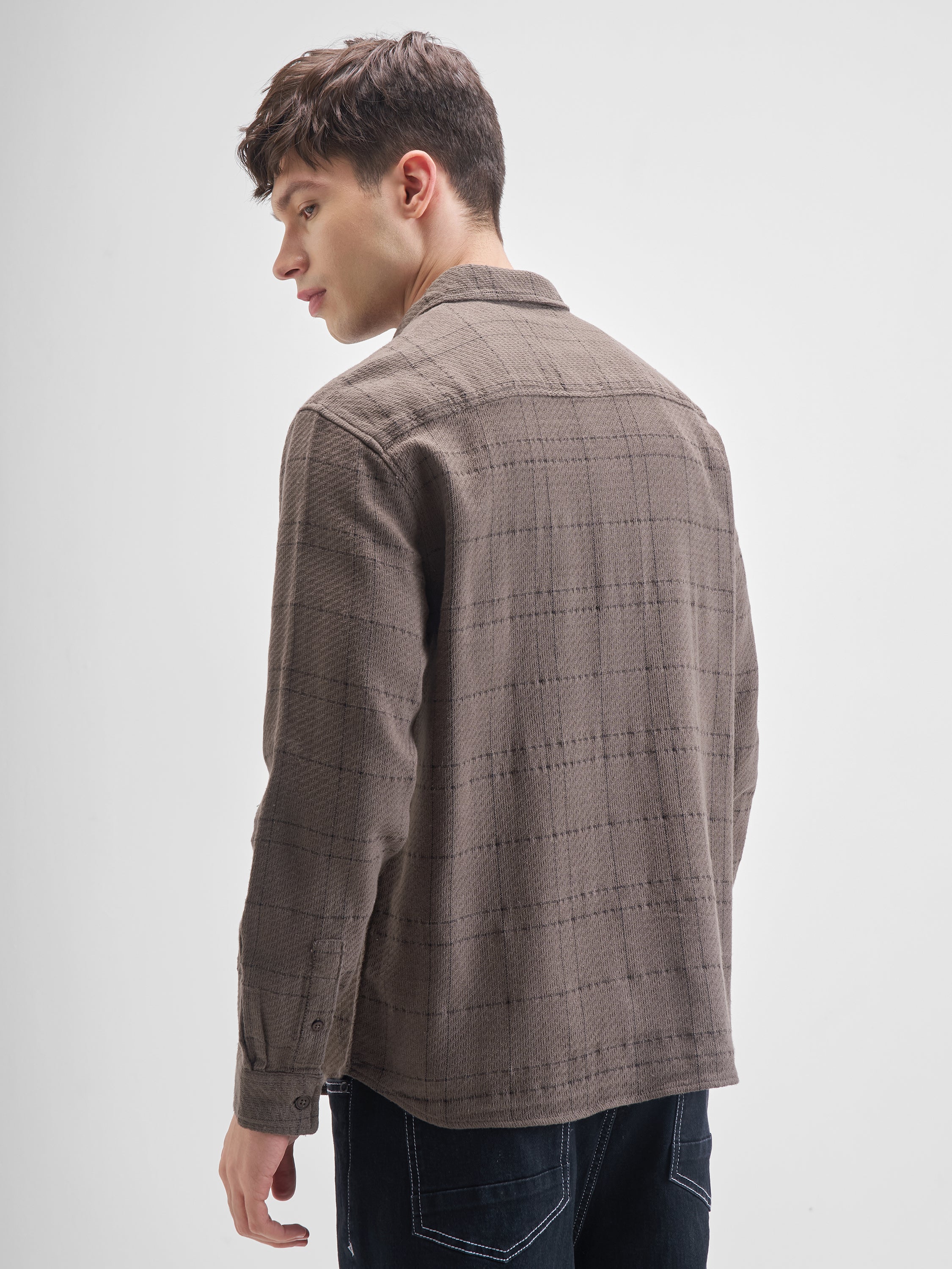 Highlander Men Brown Checked Relaxed Fit Casual Shirt - Brown - Image 3