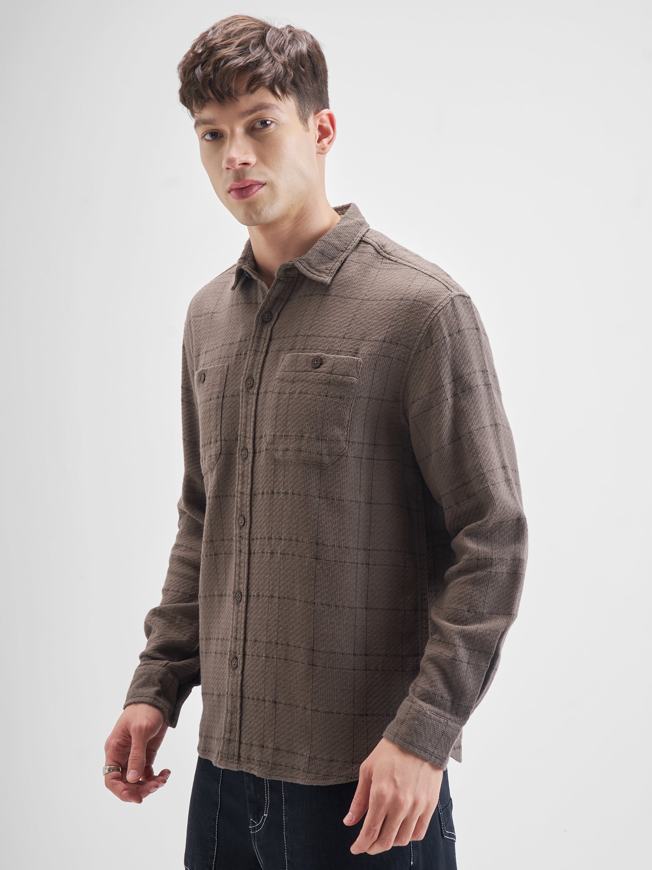 Highlander Men Brown Checked Relaxed Fit Casual Shirt - Brown - Image 4