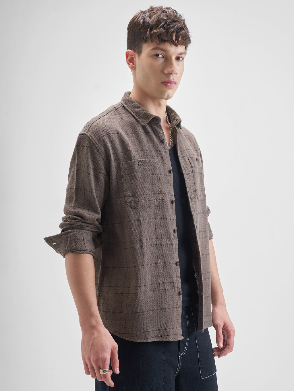 Highlander Men Brown Checked Relaxed Fit Casual Shirt - Brown - Image 6
