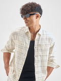 Highlander Men Cream Checked Relaxed Fit Casual Shirt - Cream - Image 1