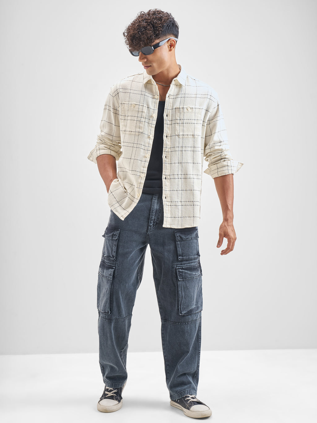 Highlander Men Cream Checked Relaxed Fit Casual Shirt - Cream - Image 2