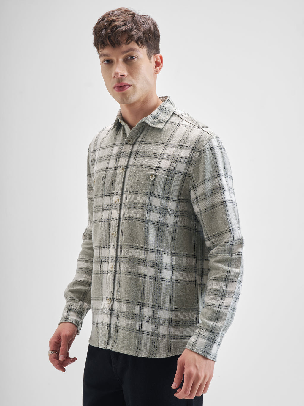Highlander Men Green Checked Oversized Fit Casual Shirt - Green - Image 4
