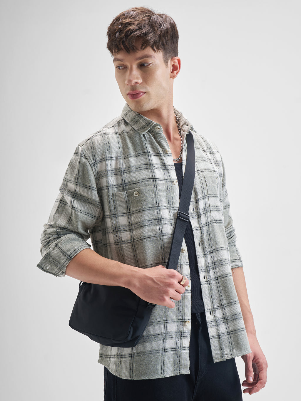 Highlander Men Green Checked Oversized Fit Casual Shirt - Green - Image 6