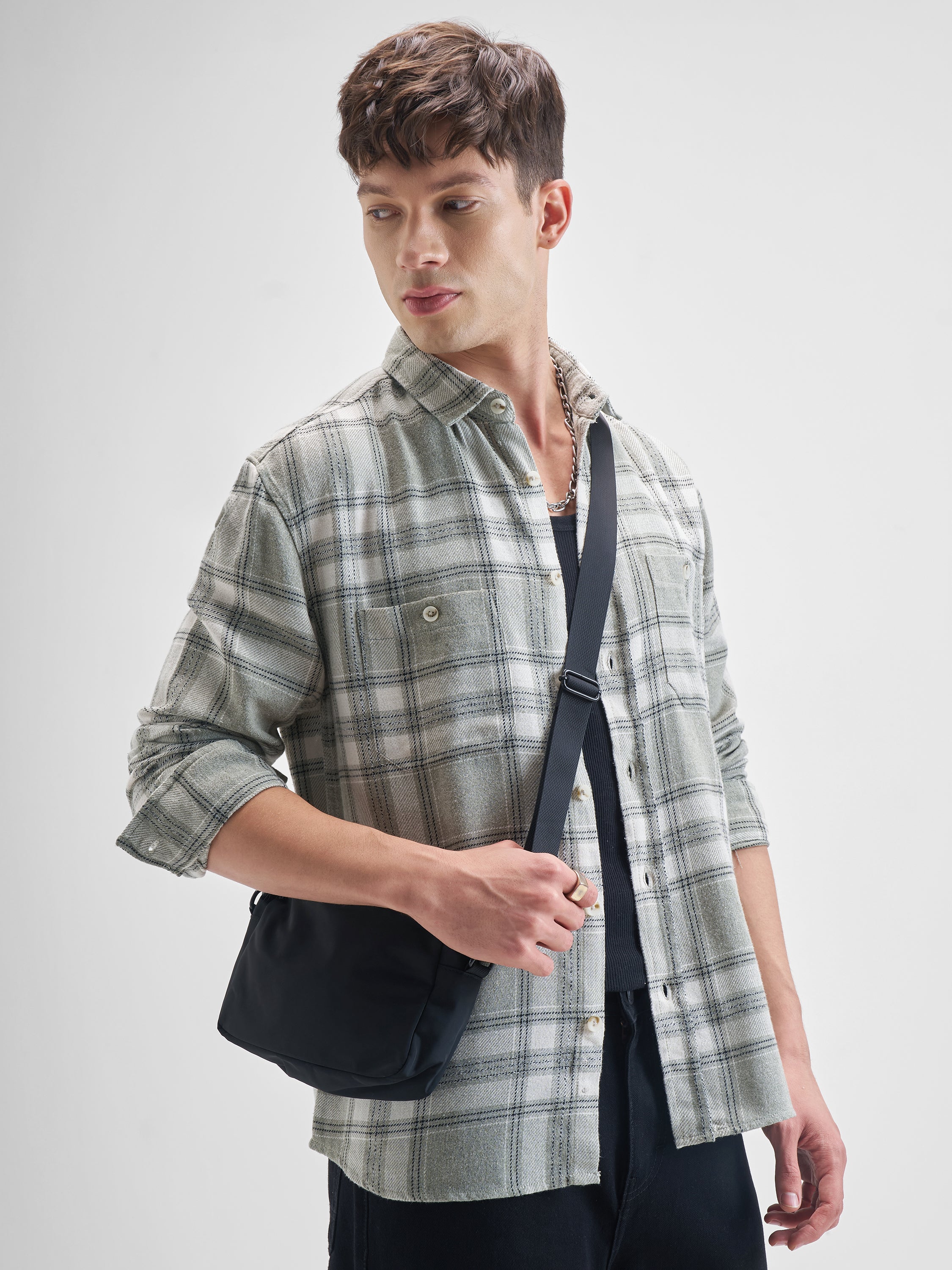 Highlander Men Green Checked Oversized Fit Casual Shirt - Green - Image 6