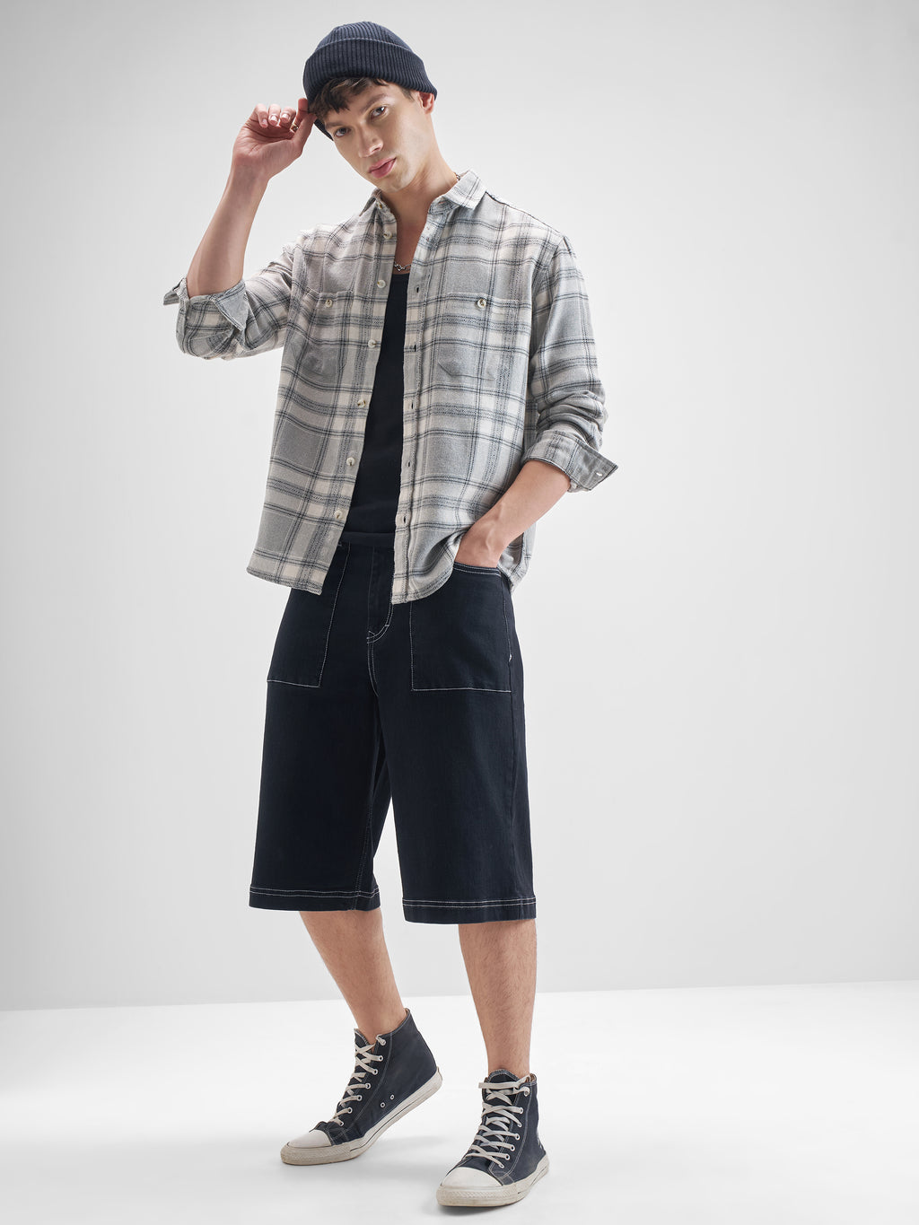 Highlander Men Grey Checked Oversized Fit Casual Shirt - Grey - Image 2