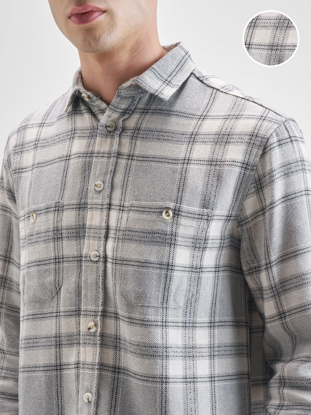 Highlander Men Grey Checked Oversized Fit Casual Shirt - Grey - Image 5