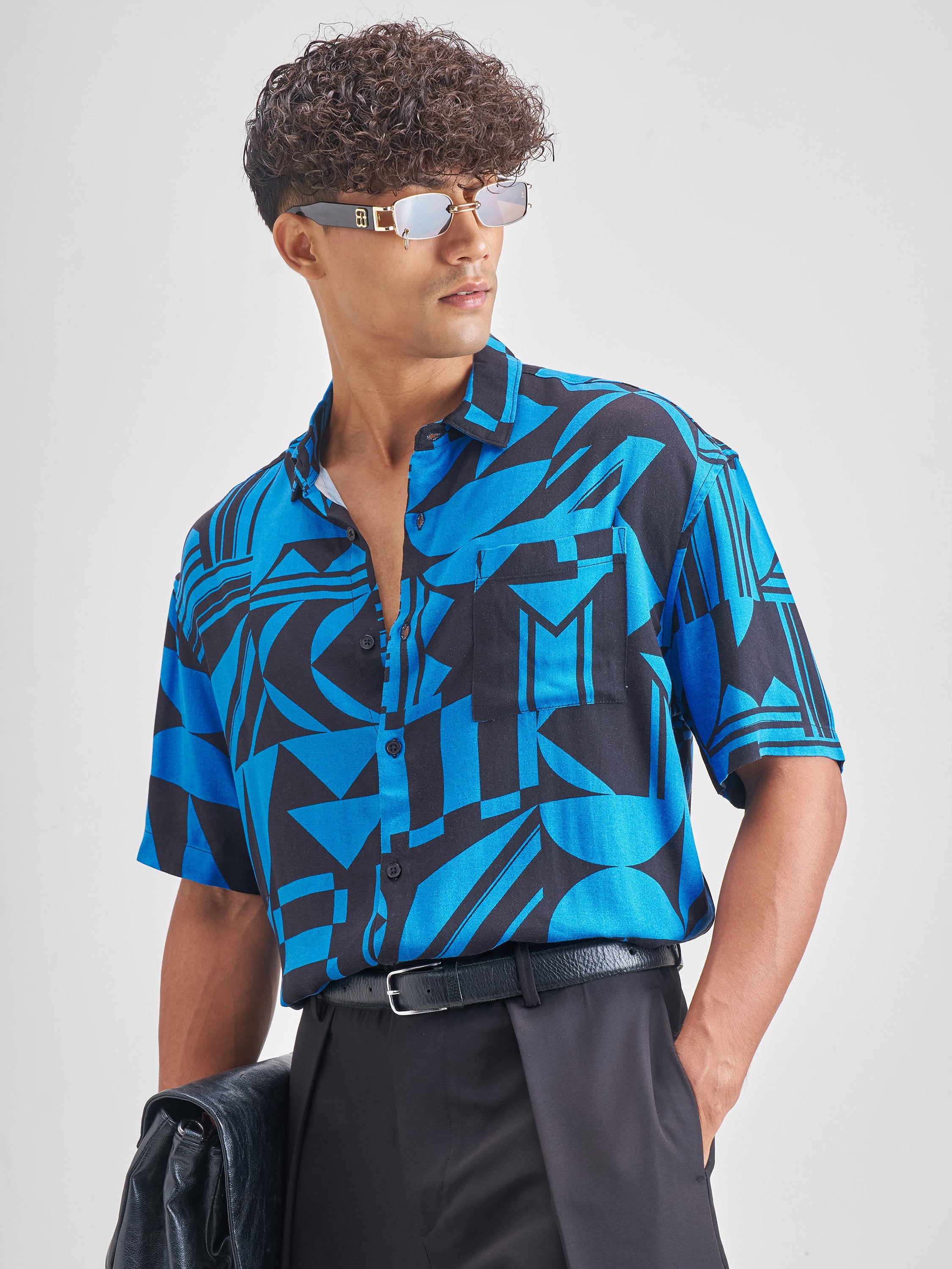 Highlander Men Blue Blue Printed Oversized Fit Casual Shirt - Blue - Image 4