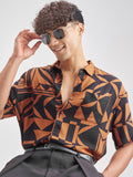 Highlander Men Rust Printed Oversized Fit Casual Shirt - Rust - Image 1