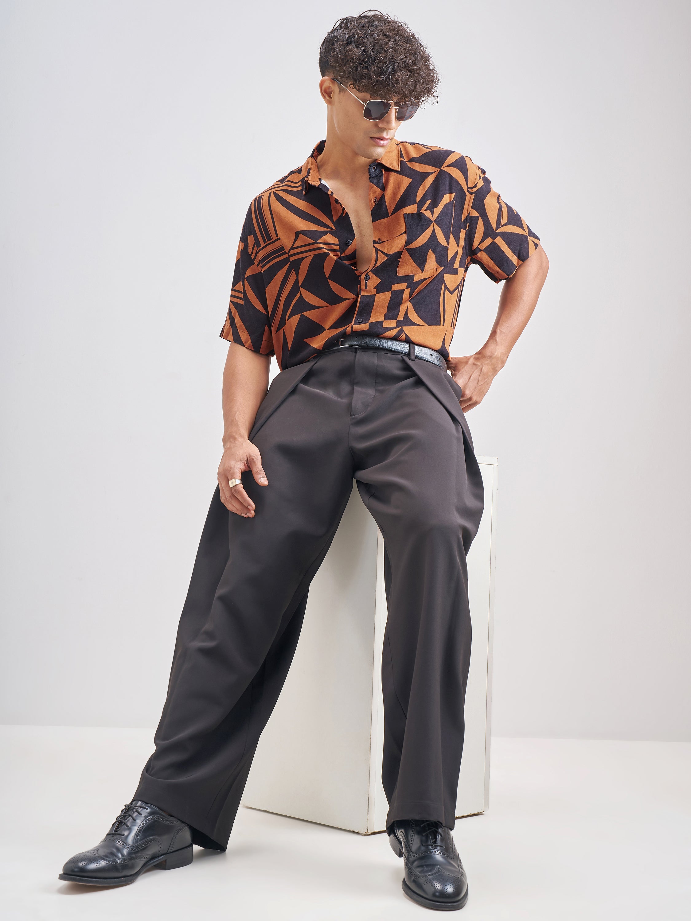 Highlander Men Rust Printed Oversized Fit Casual Shirt - Rust - Image 2