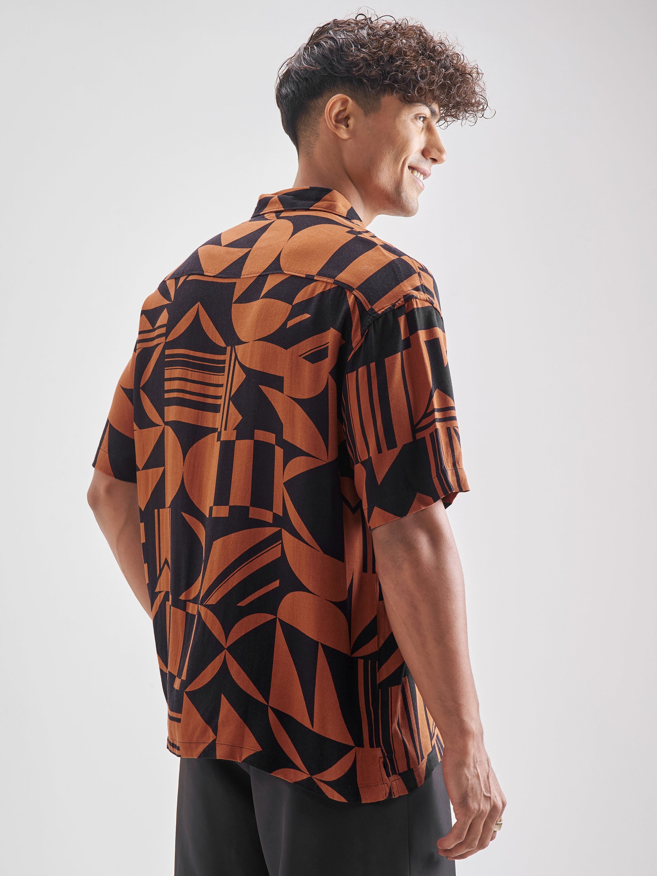 Highlander Men Rust Printed Oversized Fit Casual Shirt - Rust - Image 3
