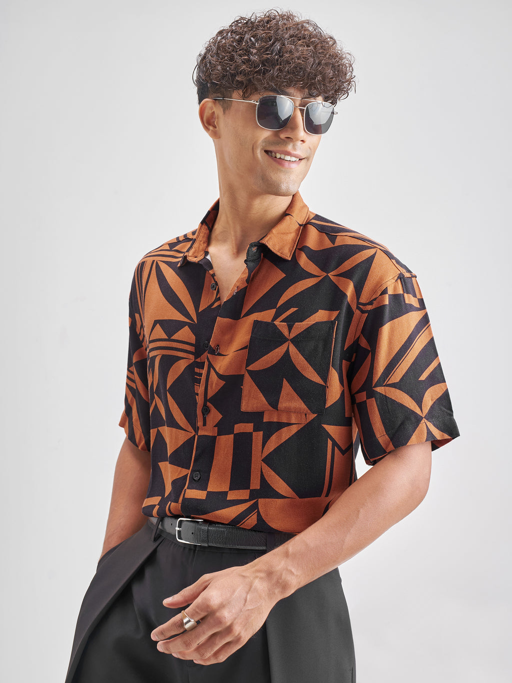 Highlander Men Rust Printed Oversized Fit Casual Shirt - Rust - Image 4