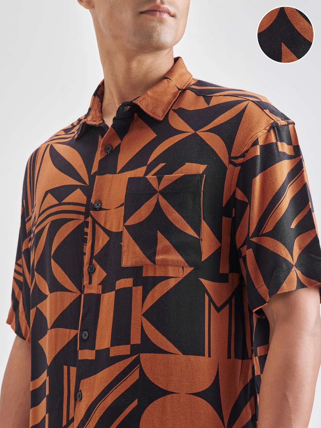 Highlander Men Rust Printed Oversized Fit Casual Shirt - Rust - Image 5