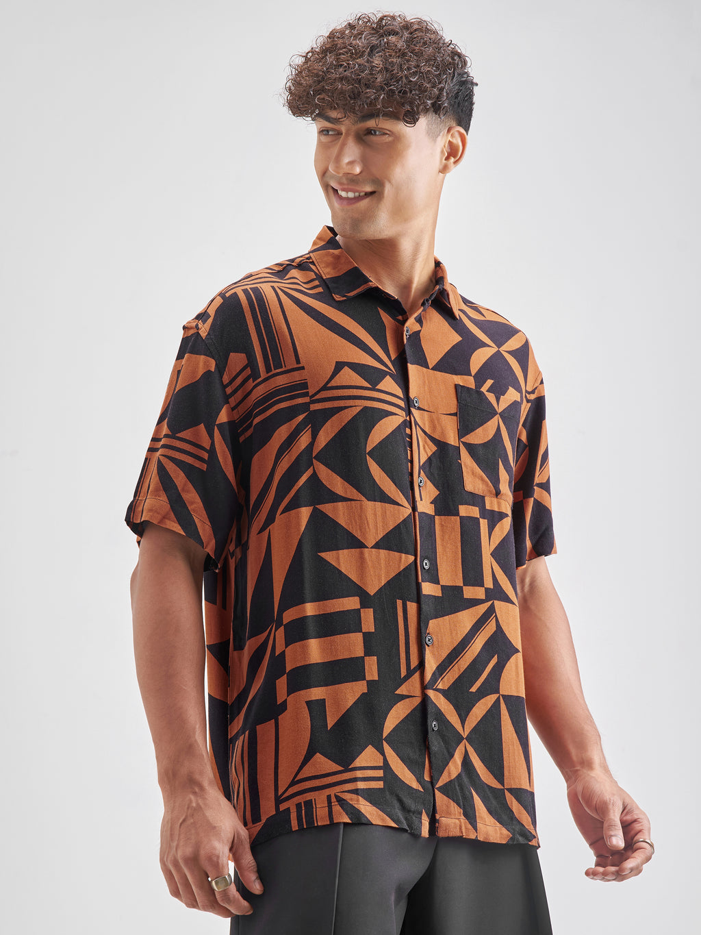 Highlander Men Rust Printed Oversized Fit Casual Shirt - Rust - Image 6