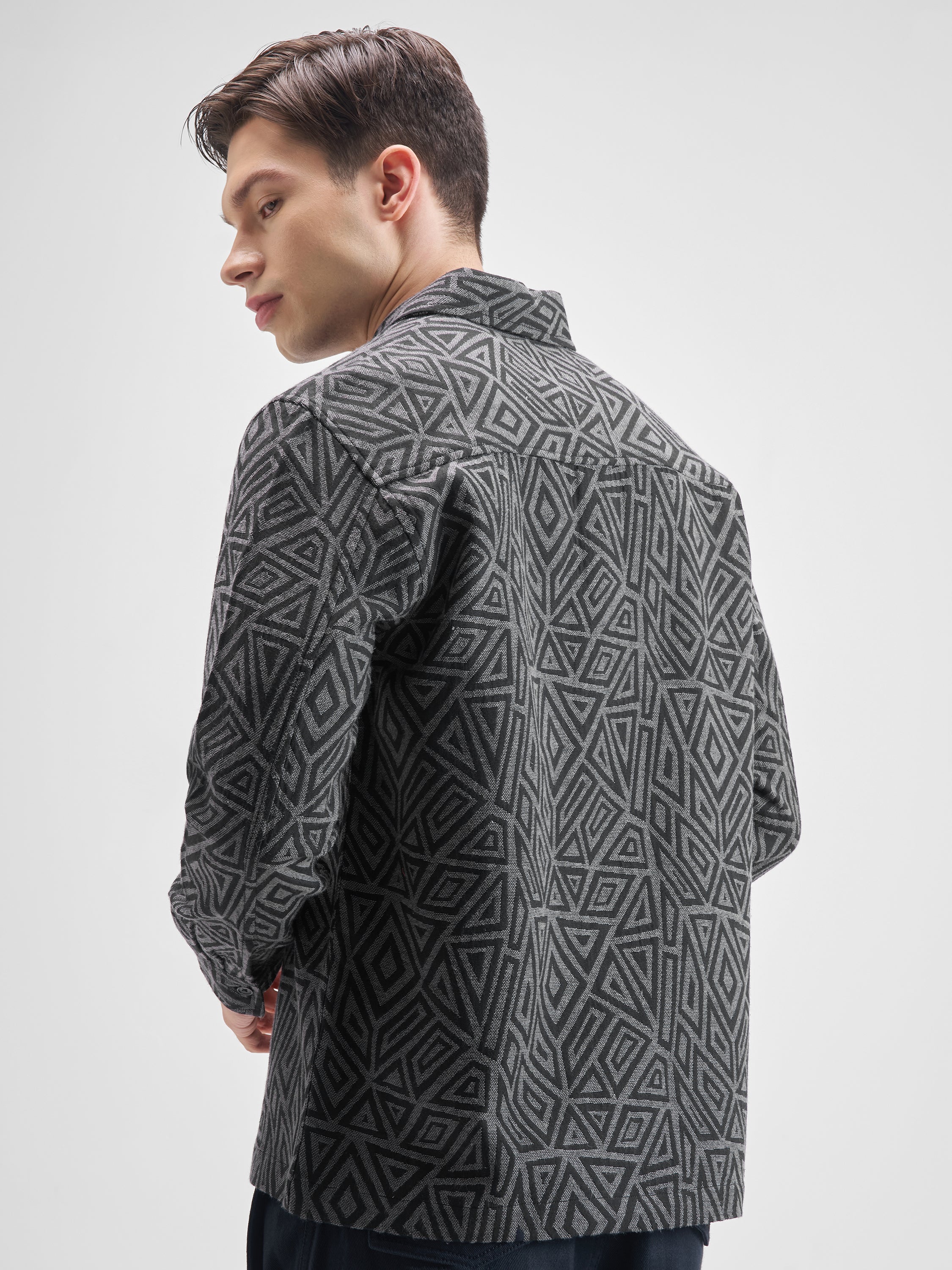 Highlander Men Grey Self Design Relaxed Fit Casual Shirt - Grey - Image 3