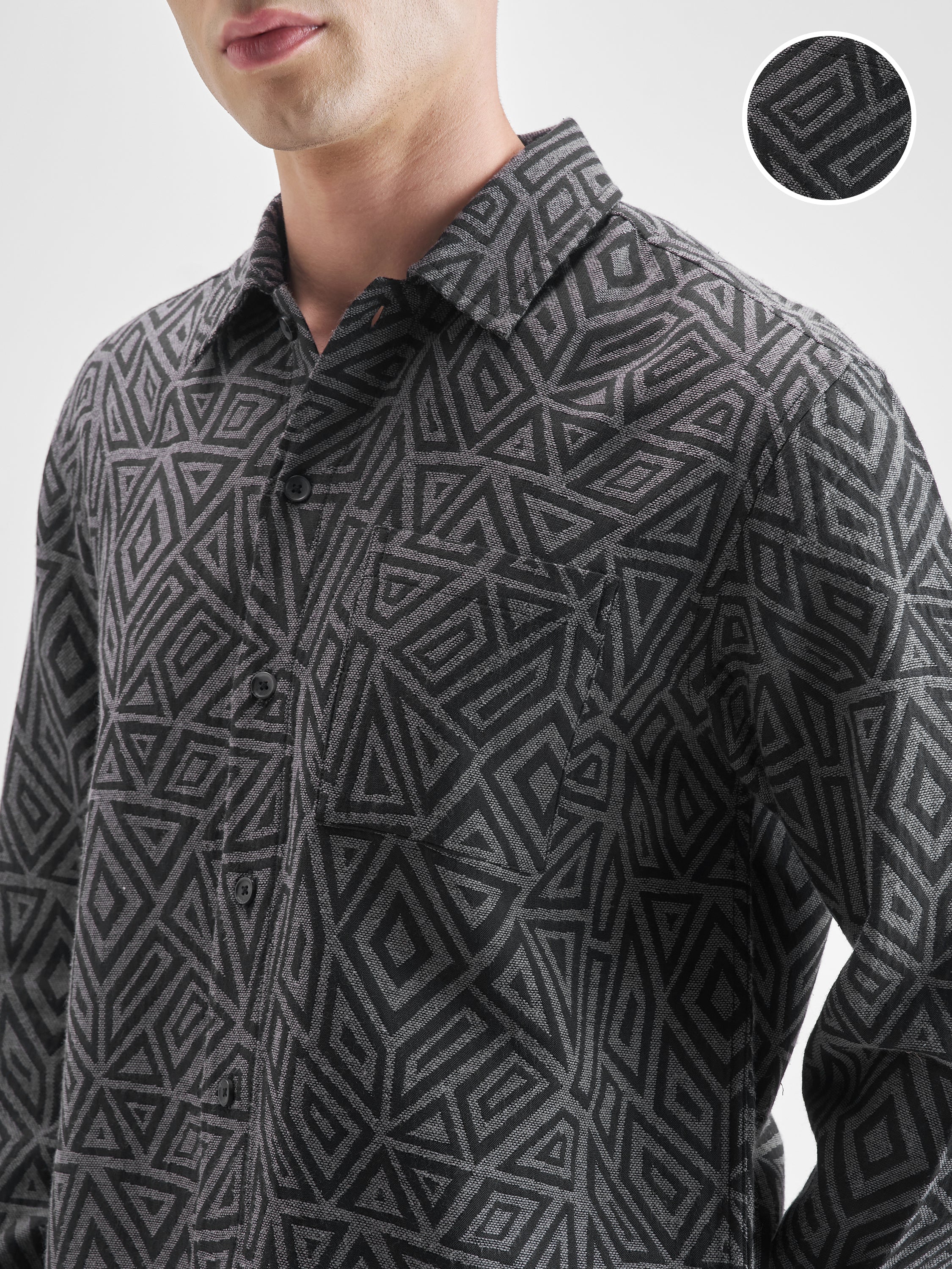 Highlander Men Grey Self Design Relaxed Fit Casual Shirt - Grey - Image 5