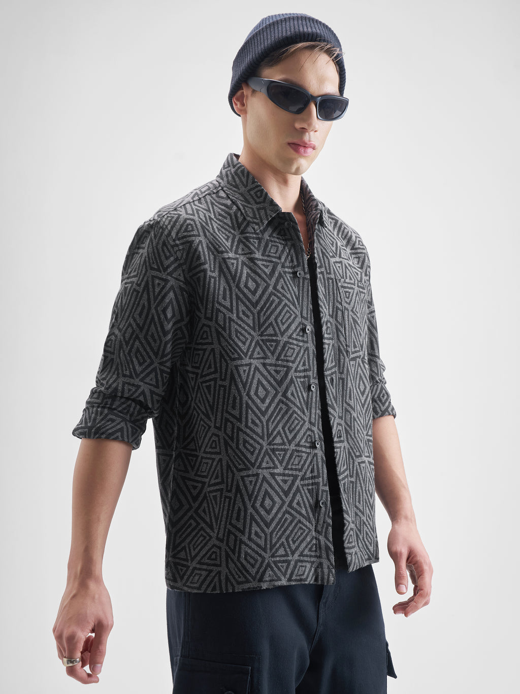 Highlander Men Grey Self Design Relaxed Fit Casual Shirt - Grey - Image 6