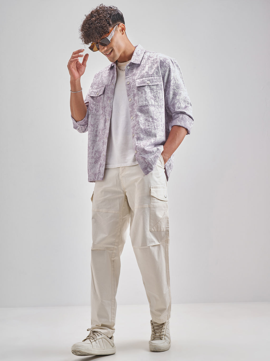 Highlander Men Lavender Self Design Relaxed Fit Casual Shirt - Lavender - Image 2