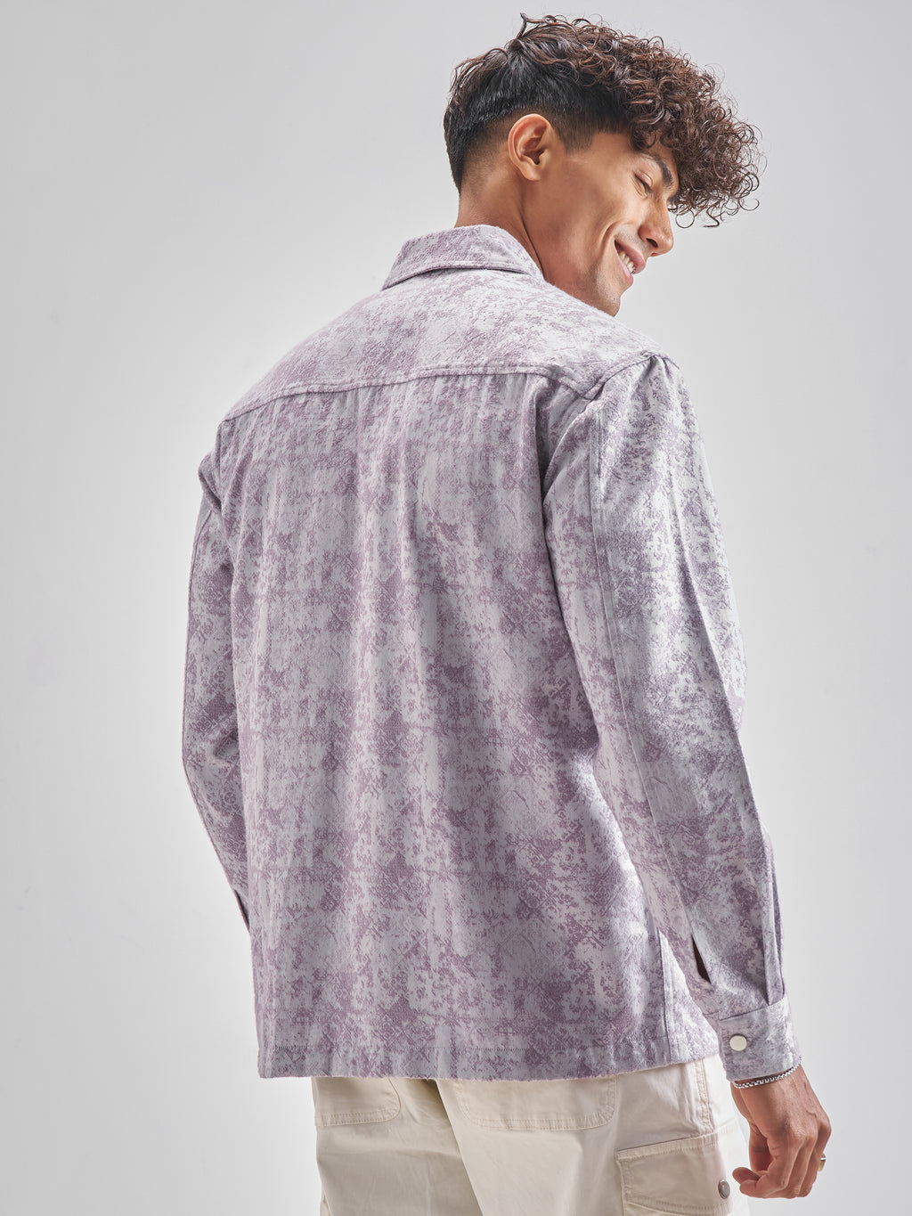 Highlander Men Lavender Self Design Relaxed Fit Casual Shirt - Lavender - Image 3