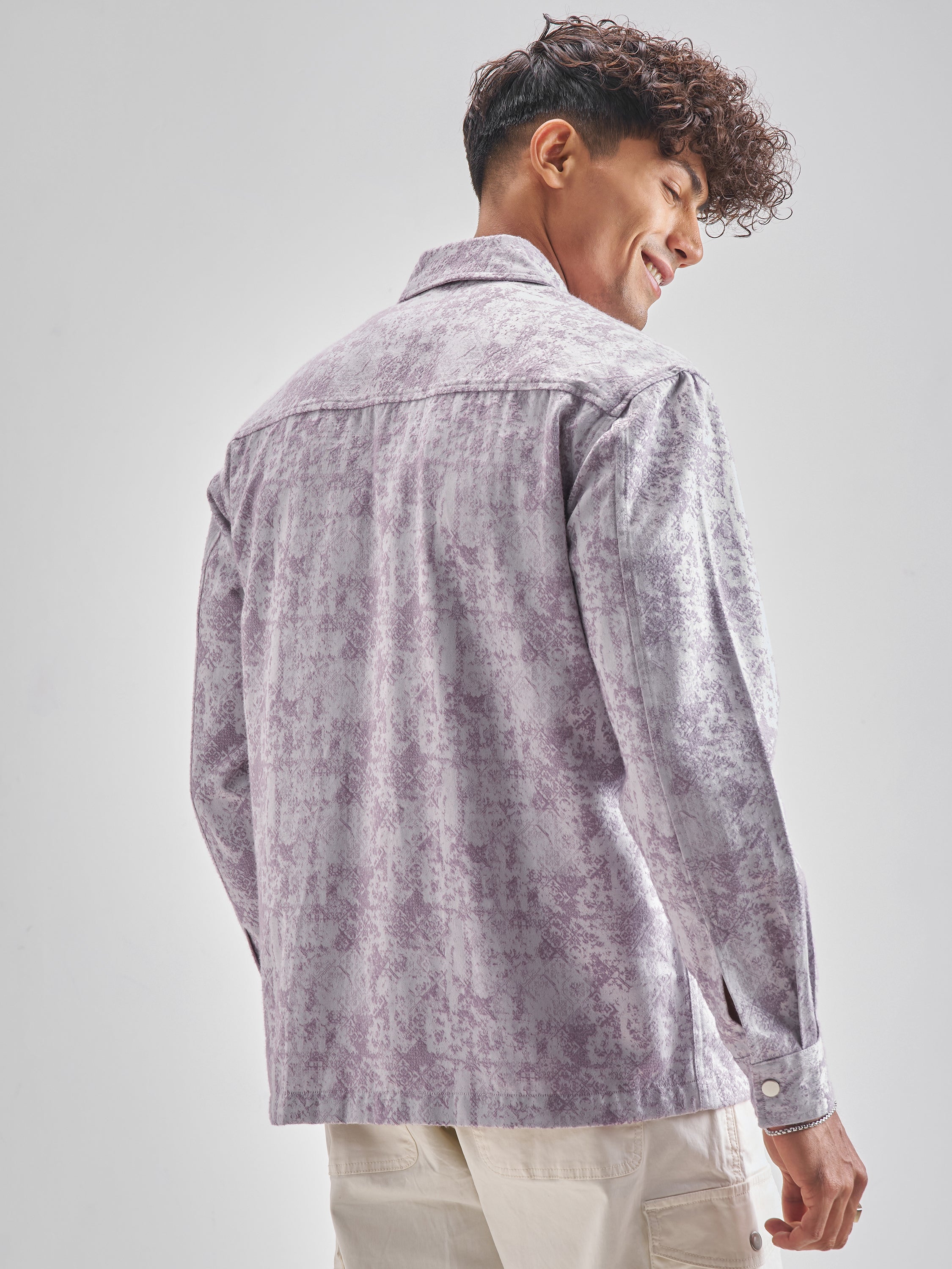 Highlander Men Lavender Self Design Relaxed Fit Casual Shirt - Lavender - Image 3