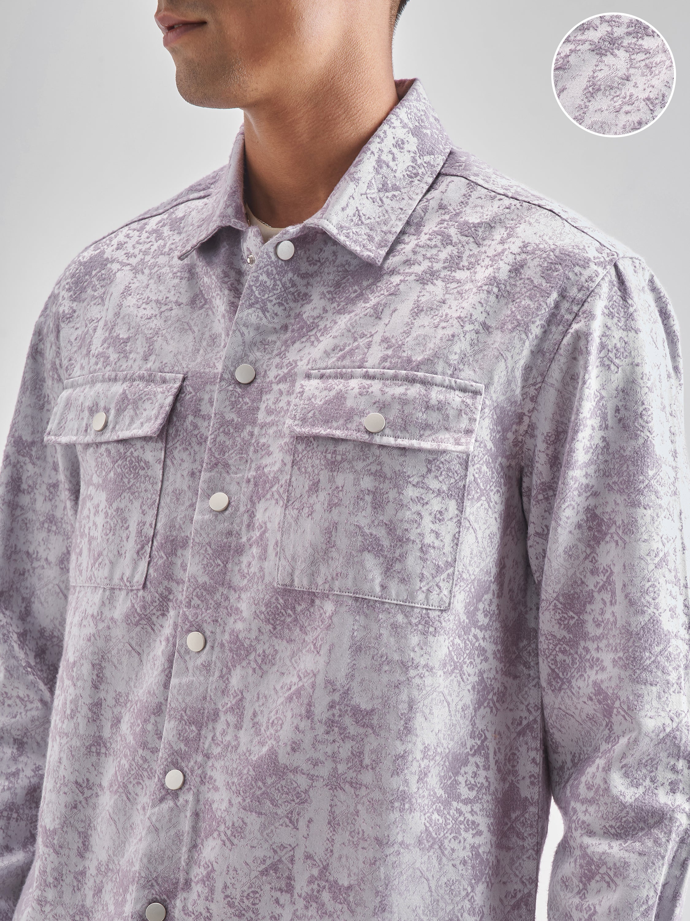 Highlander Men Lavender Self Design Relaxed Fit Casual Shirt - Lavender - Image 5
