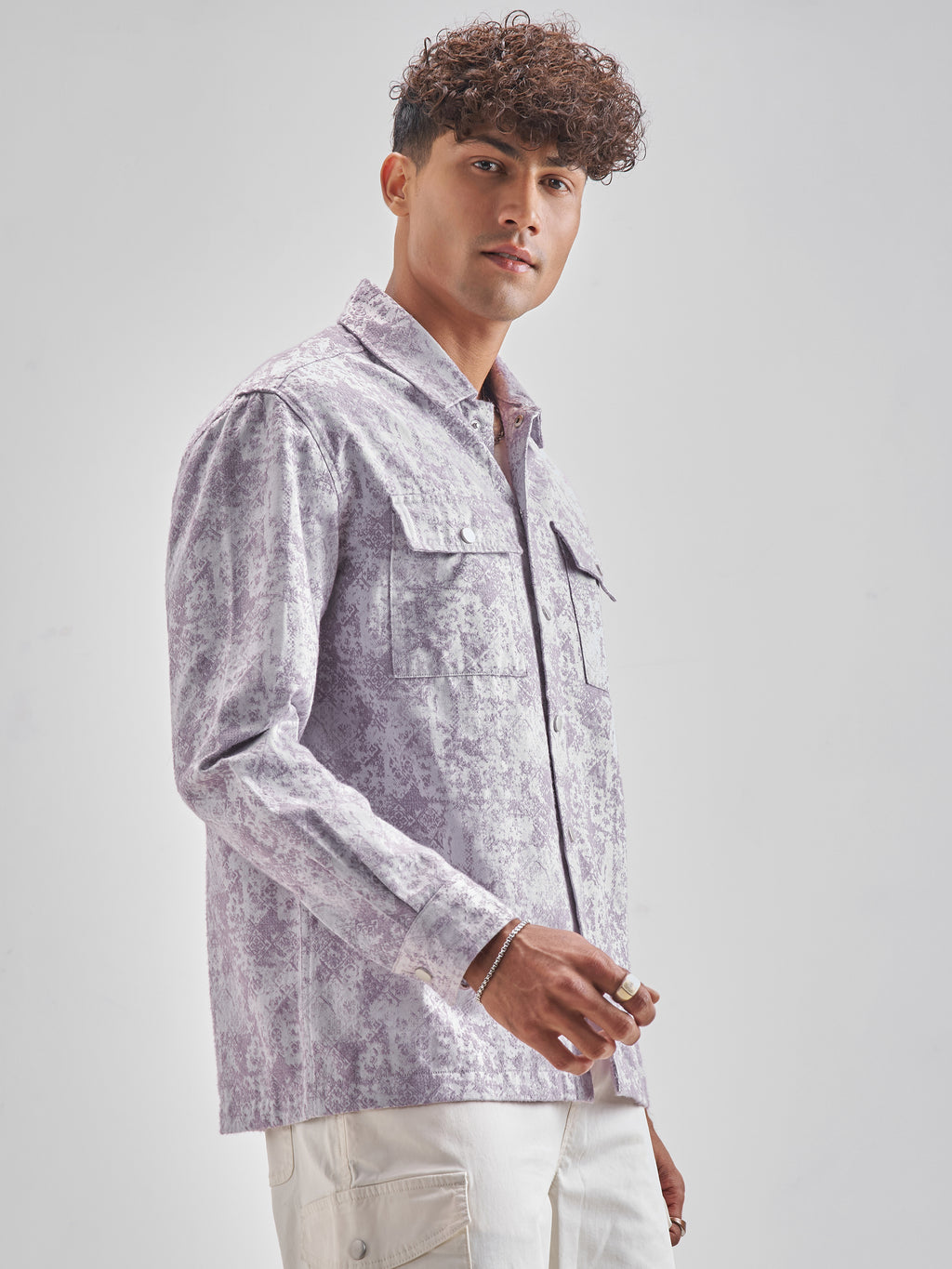 Highlander Men Lavender Self Design Relaxed Fit Casual Shirt - Lavender - Image 6
