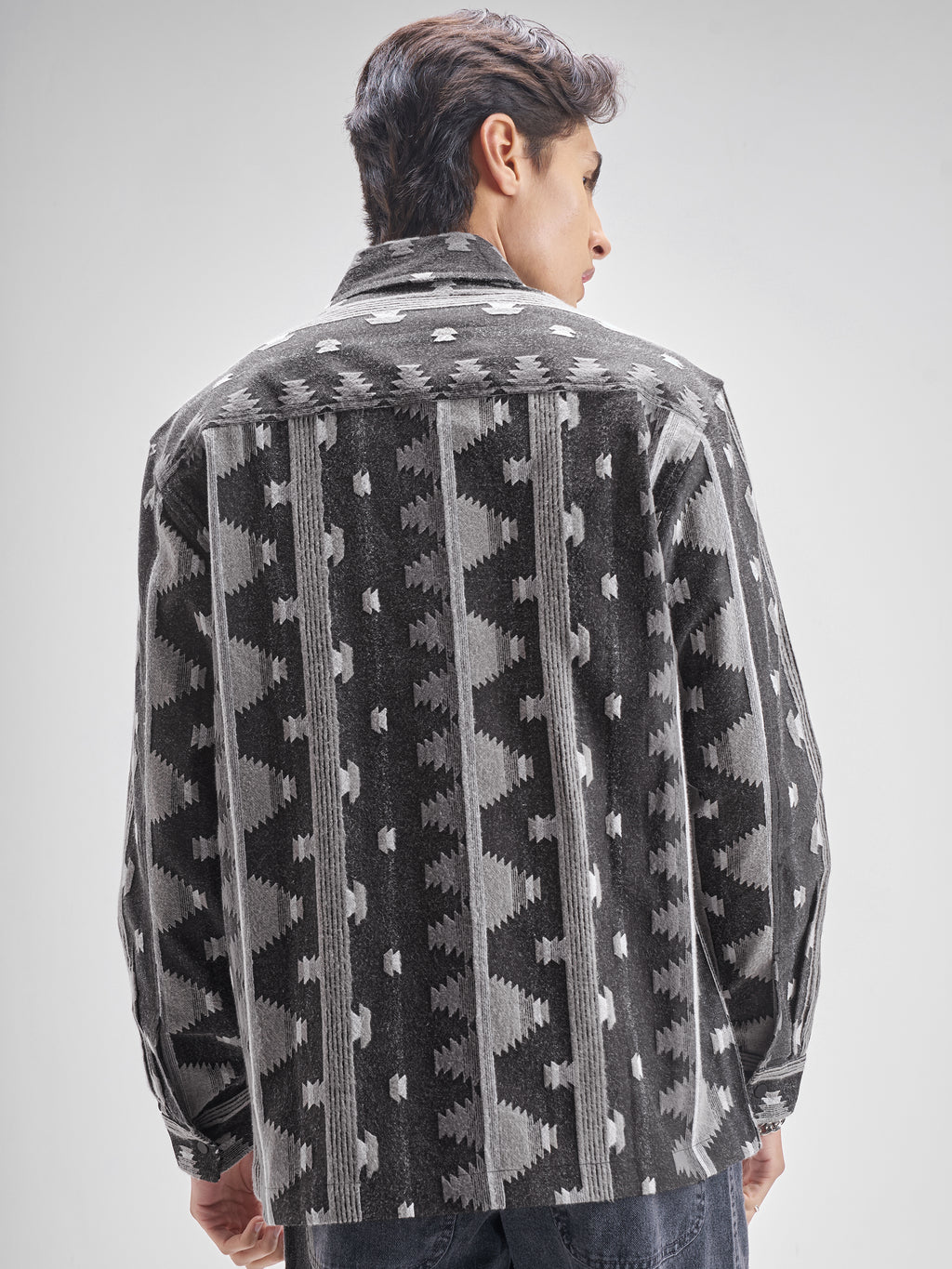 Highlander Men Charcol Self Design Oversized Fit Casual shirt - Charcol - Image 3