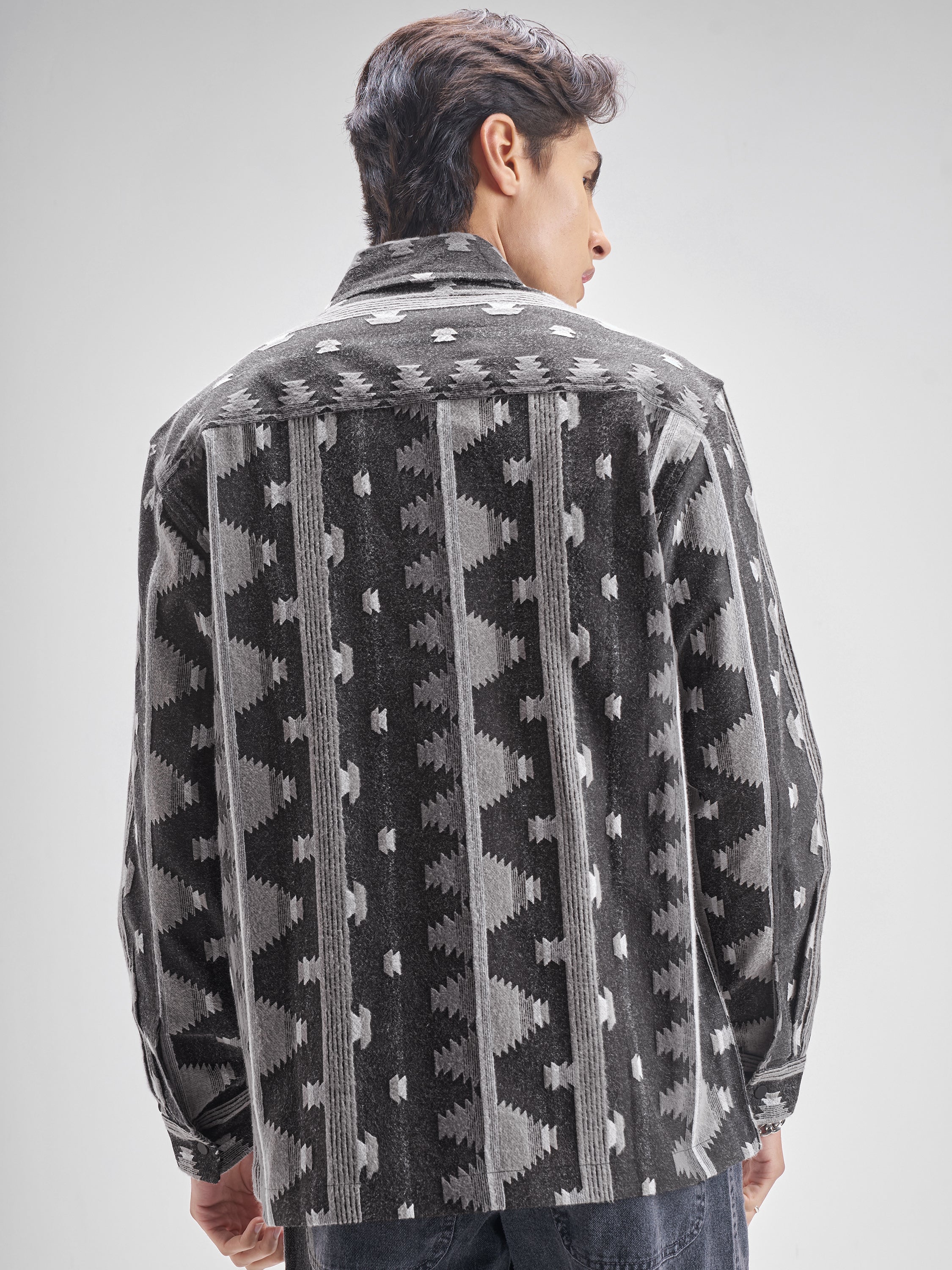 Highlander Men Charcol Self Design Oversized Fit Casual shirt - Charcol - Image 3