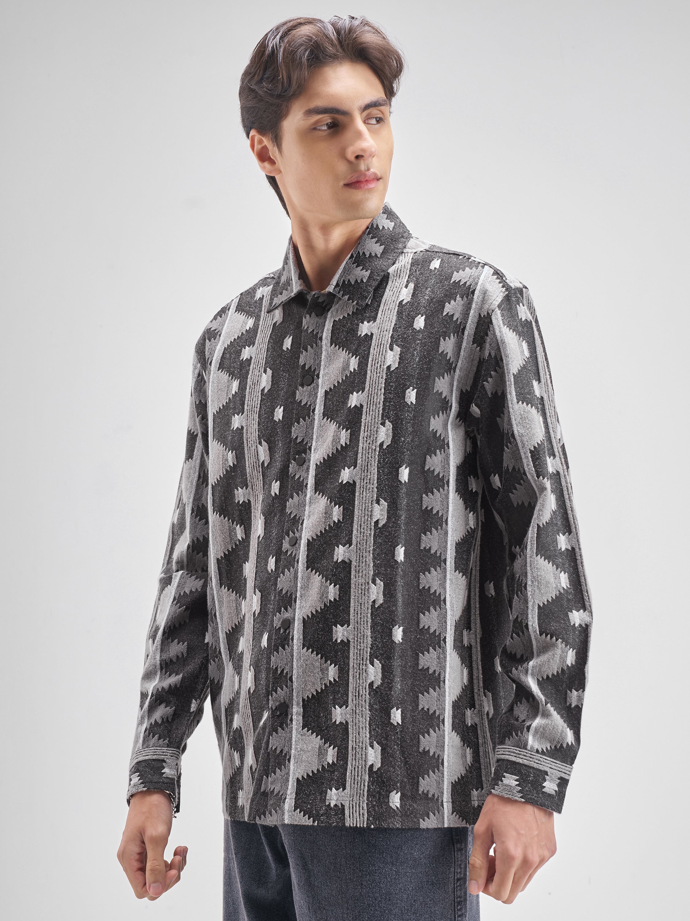 Highlander Men Charcol Self Design Oversized Fit Casual shirt - Charcol - Image 4