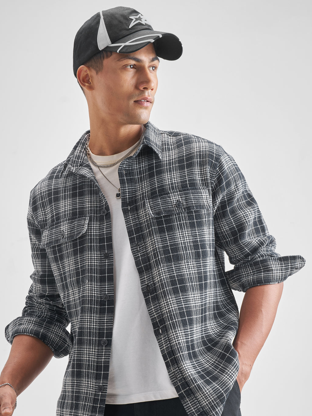 Highlander Men Checked Oversized Fit Casual Shirt - Black - Image 1