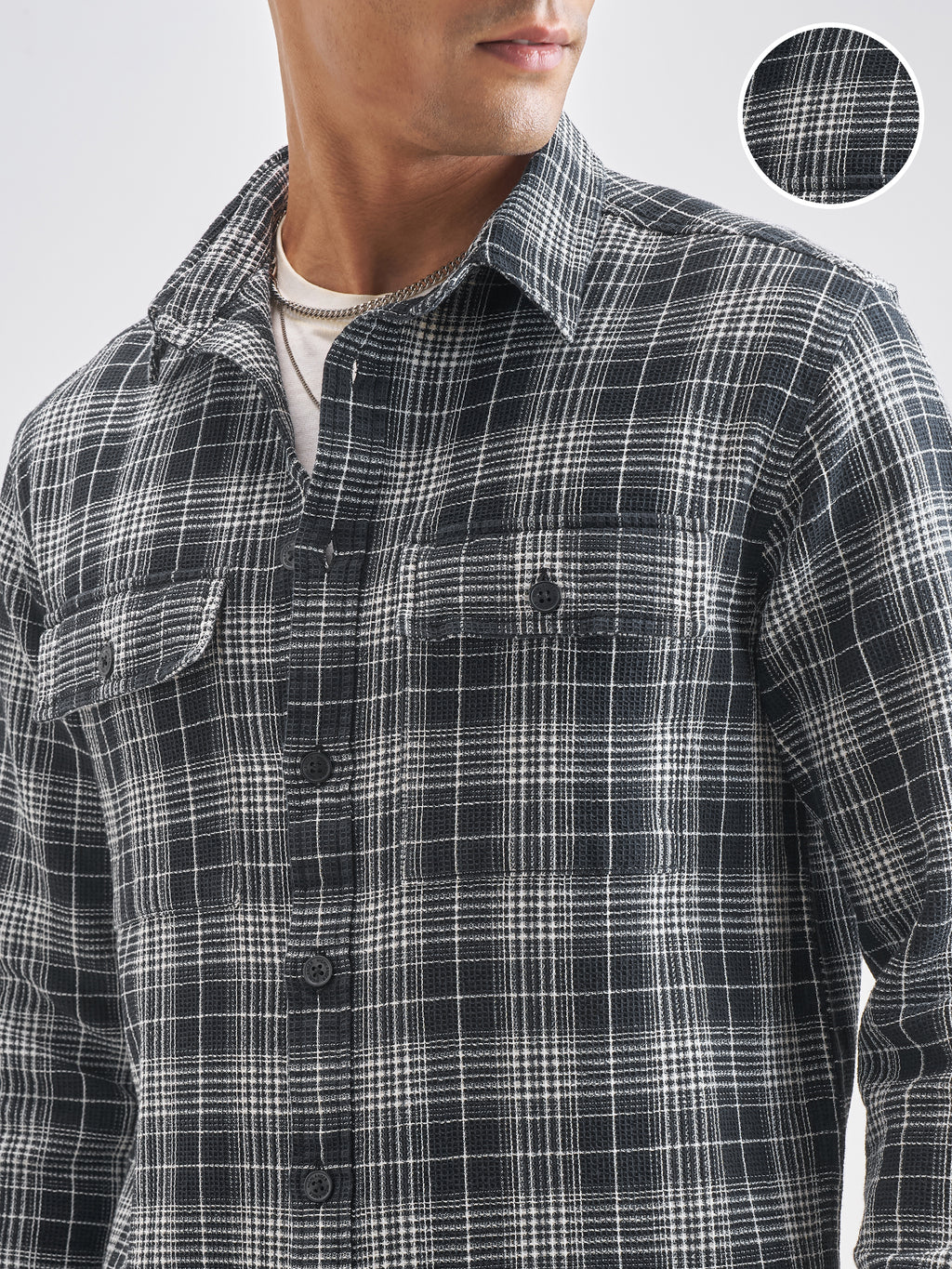 Highlander Men Checked Oversized Fit Casual Shirt - Black - Image 5