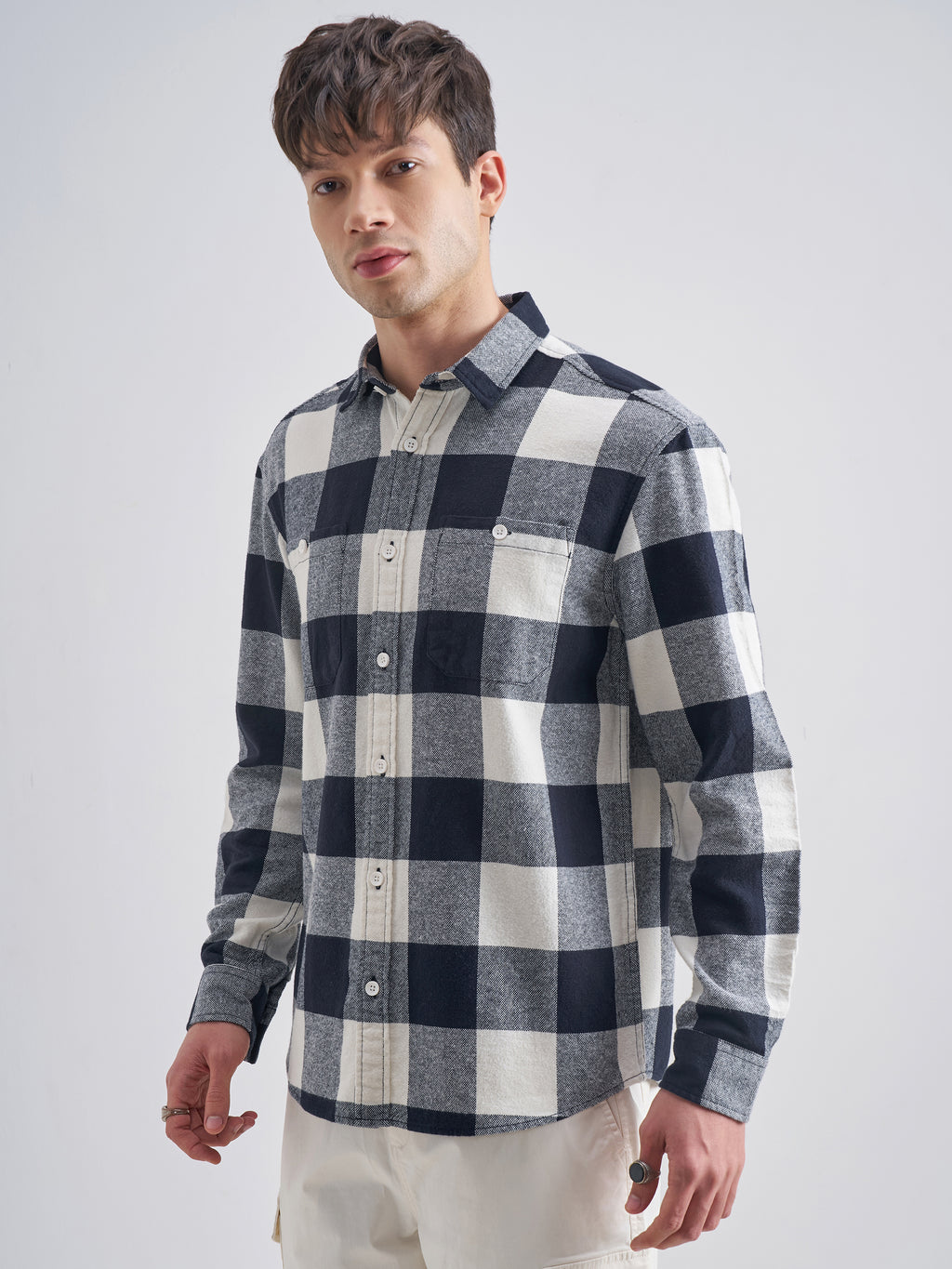 Highlander Men Off White Checked Relaxed Fit Casual Shirt - Off White - Image 4
