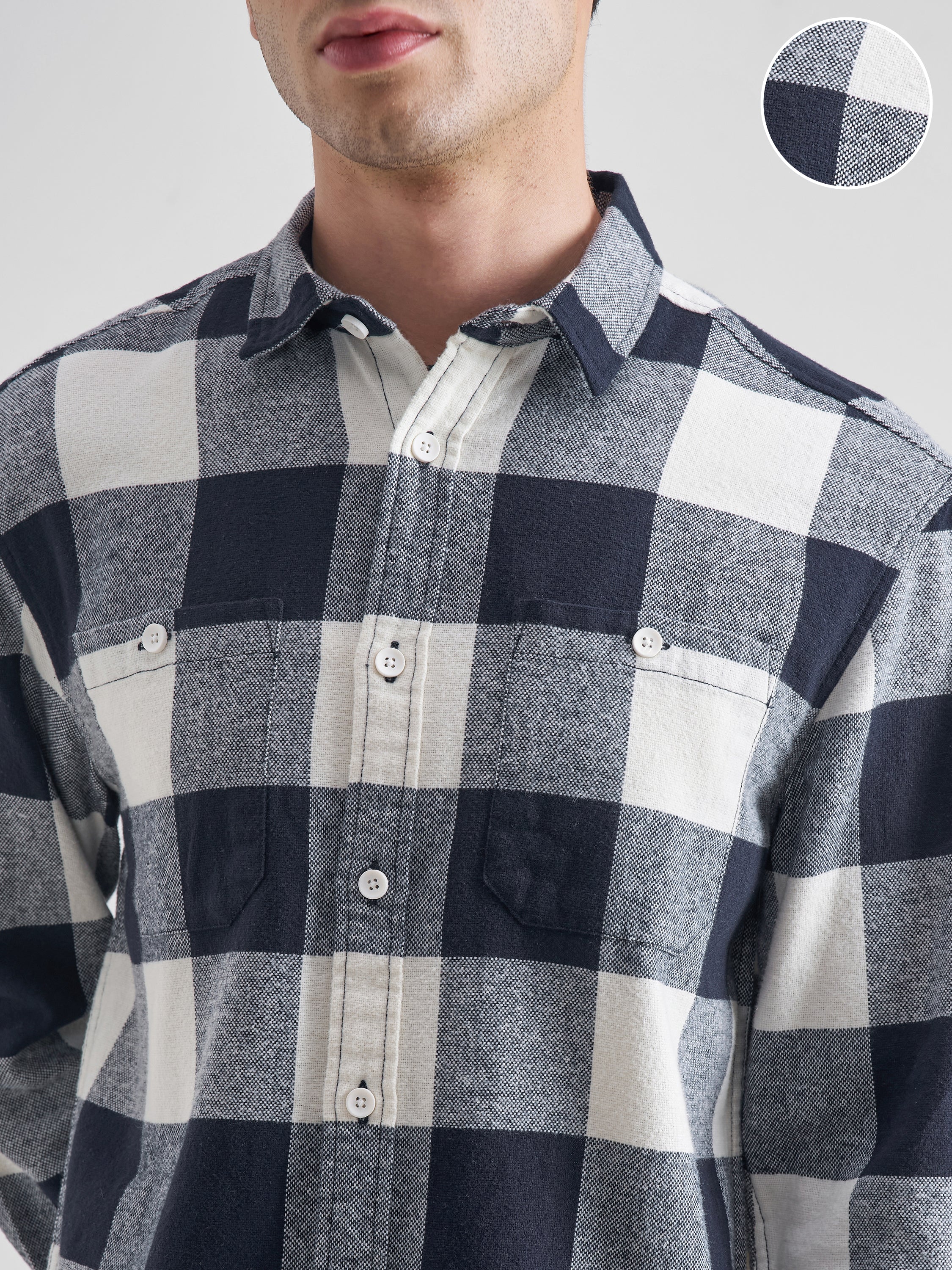 Highlander Men Off White Checked Relaxed Fit Casual Shirt - Off White - Image 5