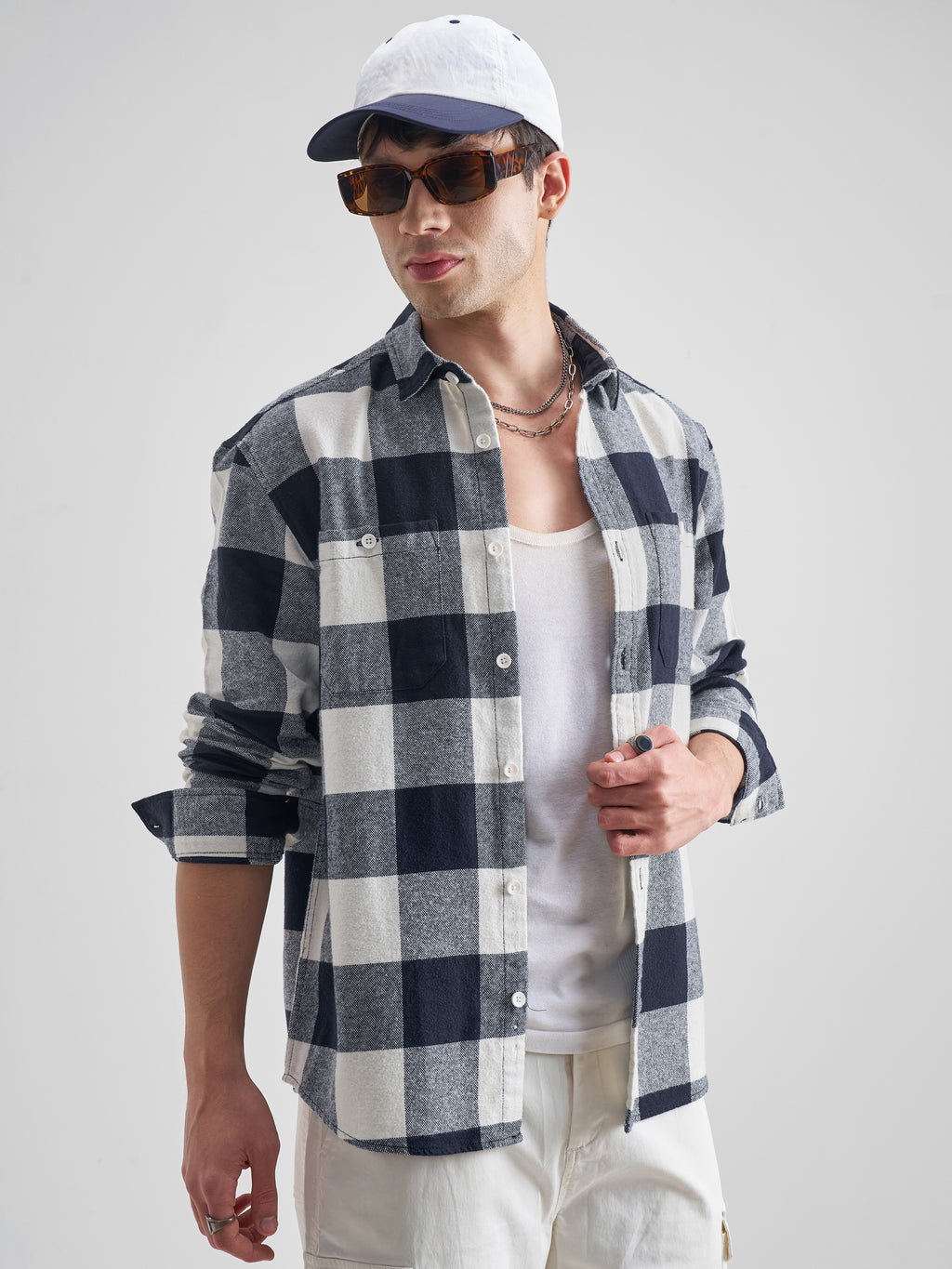 Highlander Men Off White Checked Relaxed Fit Casual Shirt - Off White - Image 6