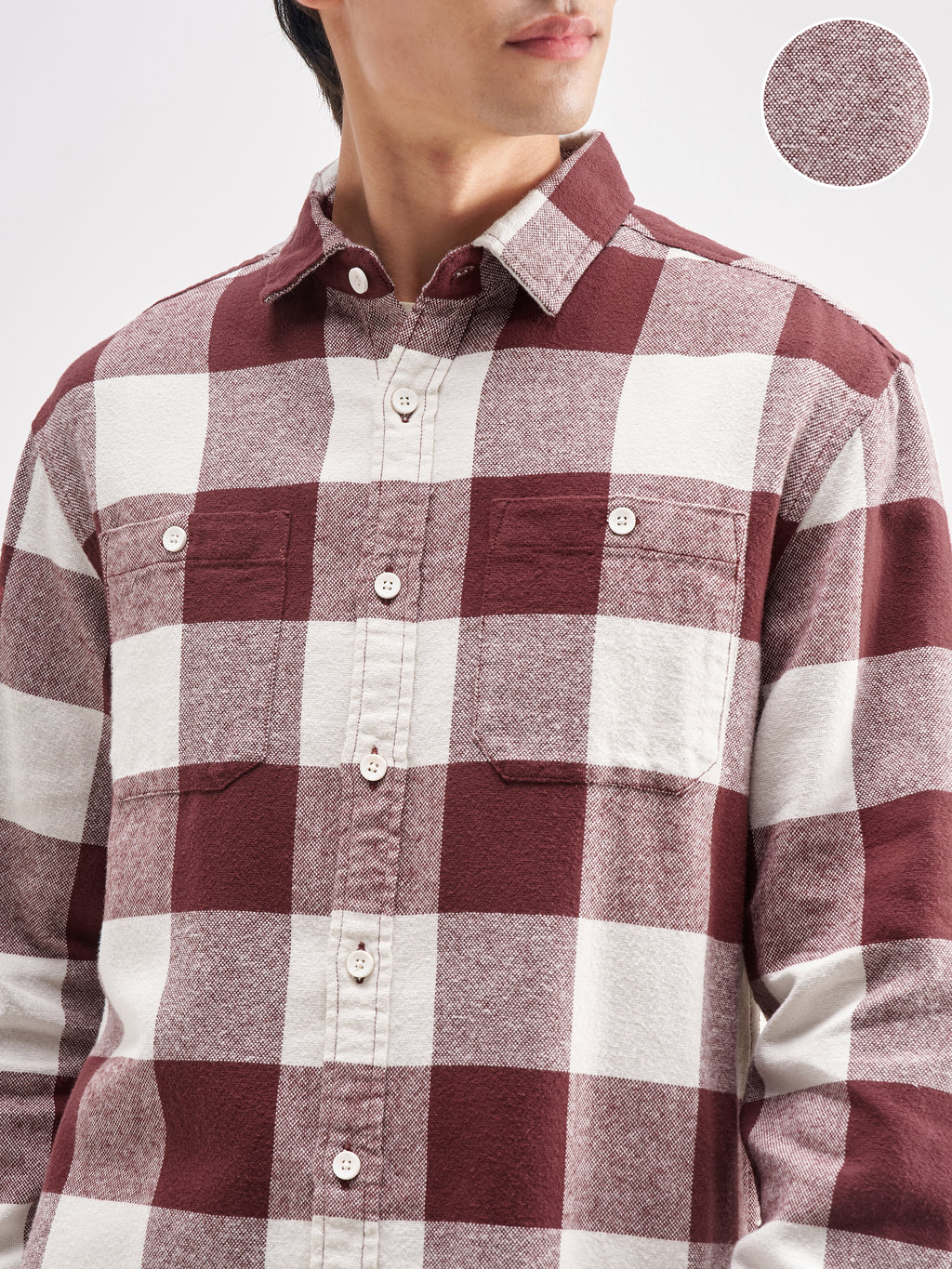 Highlander Men Burgundy Checked Oversized Fit Casual Shirt - Burgundy - Image 5