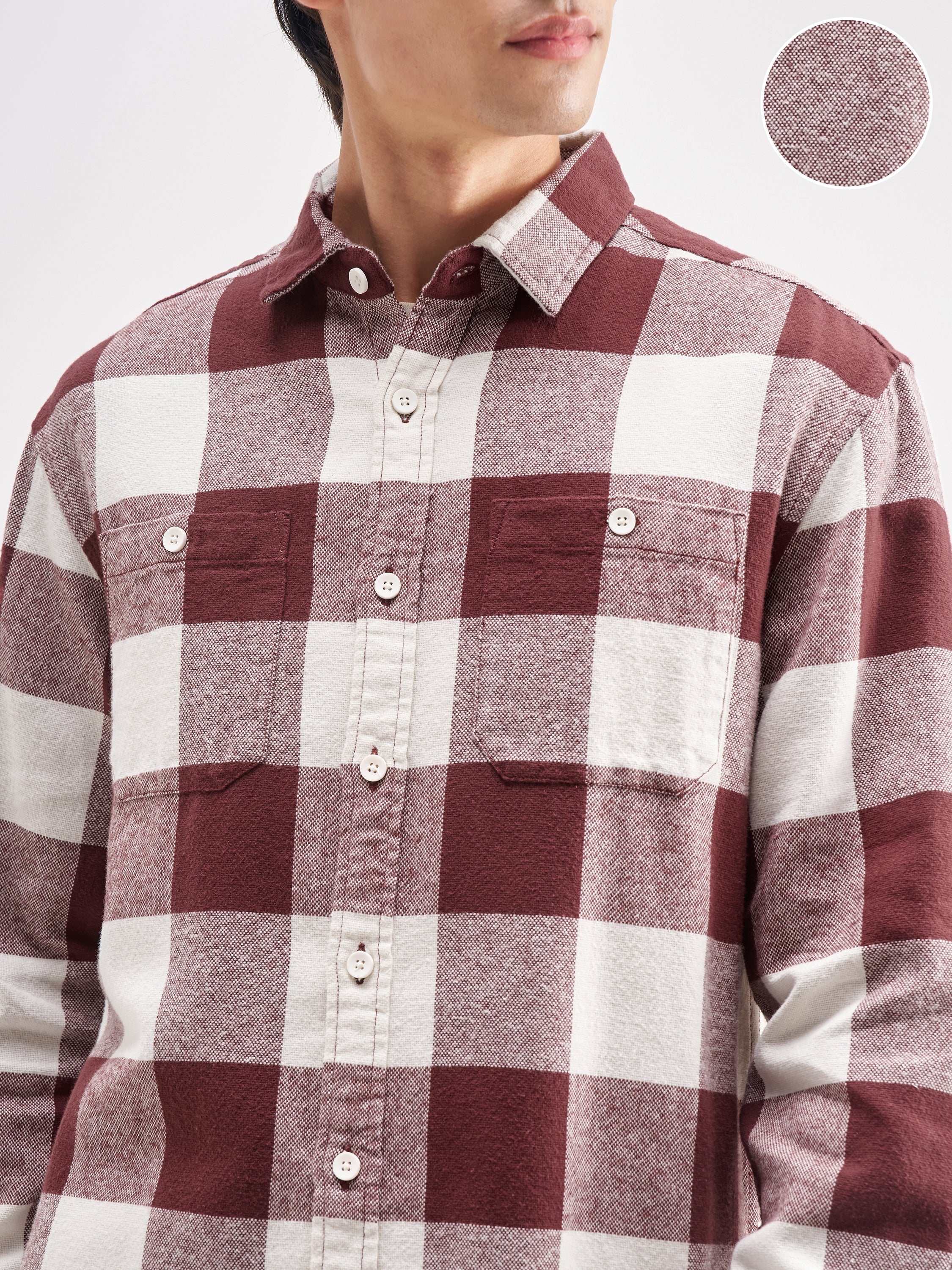 Highlander Men Burgundy Checked Oversized Fit Casual Shirt - Burgundy - Image 5