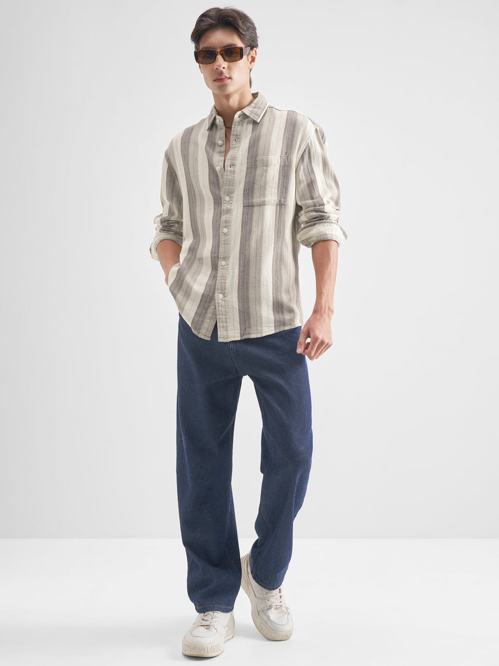 Highlander Men Grey Striped Relaxed Fit Casual Shirt - Grey - Image 2