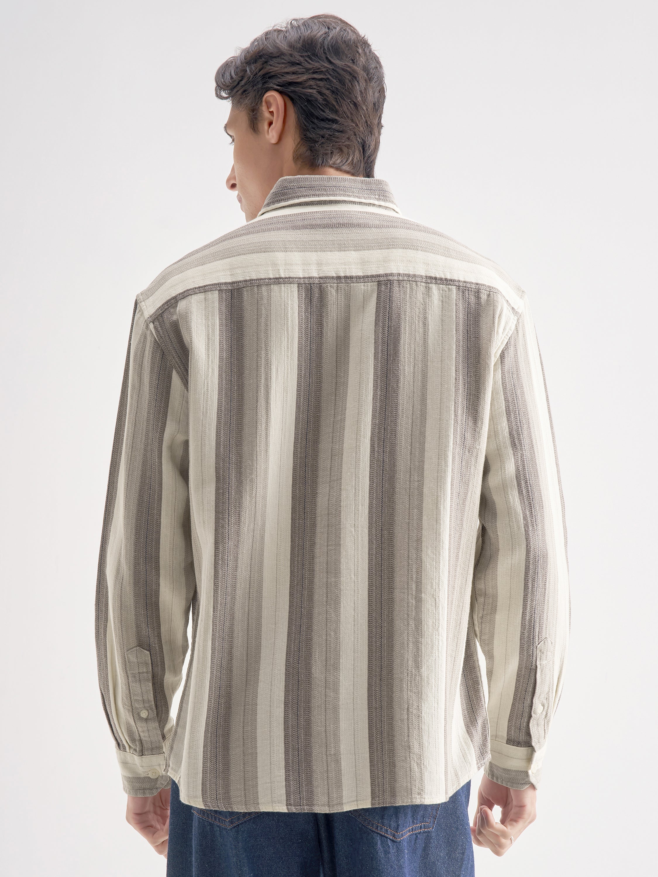 Highlander Men Grey Striped Relaxed Fit Casual Shirt - Grey - Image 3