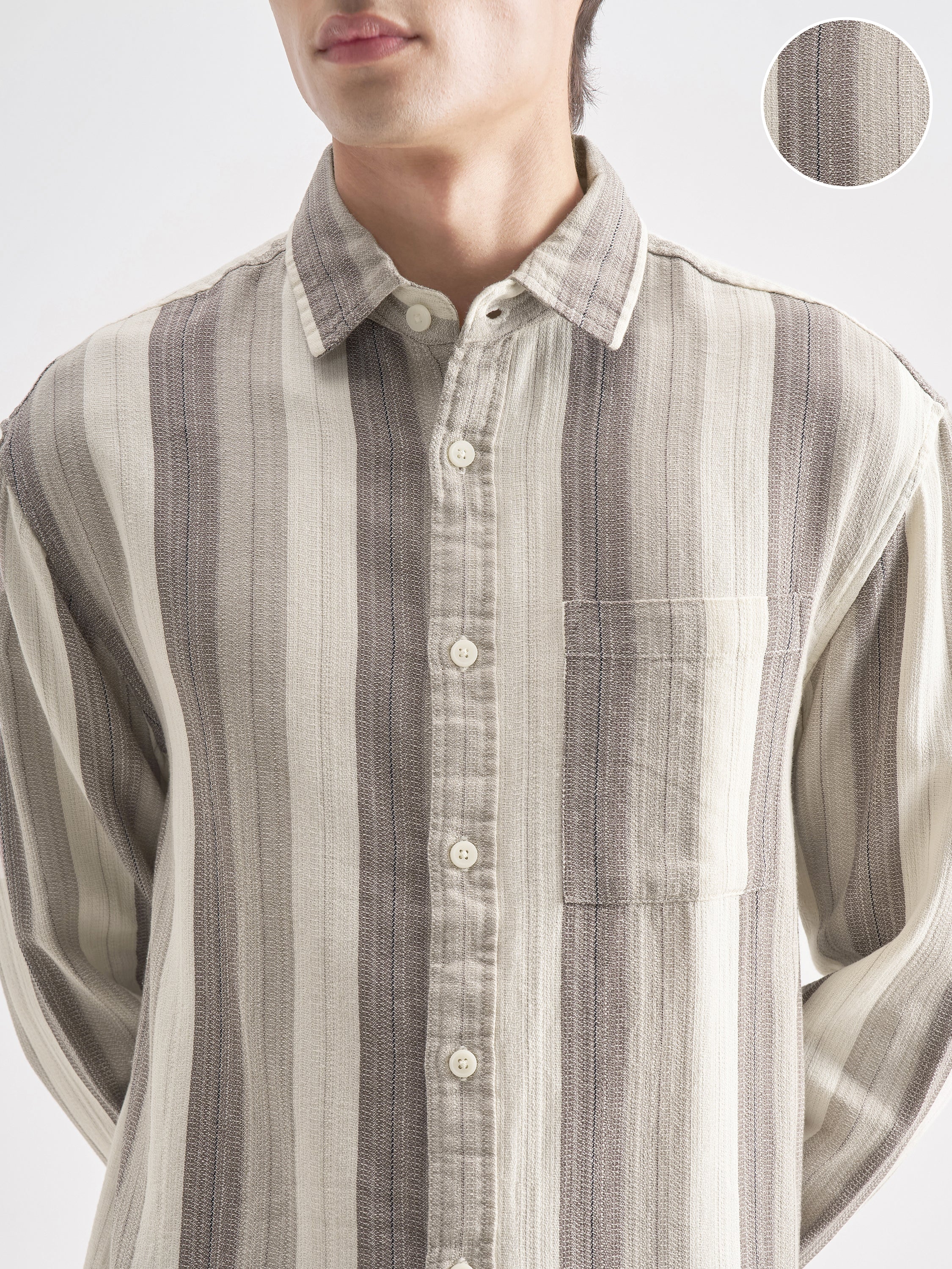 Highlander Men Grey Striped Relaxed Fit Casual Shirt - Grey - Image 5