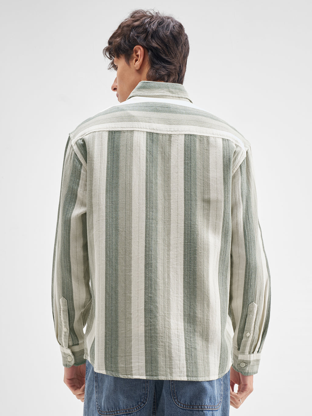 Highlander Men Green Striped Relaxed Fit Casual Shirt - Green - Image 3