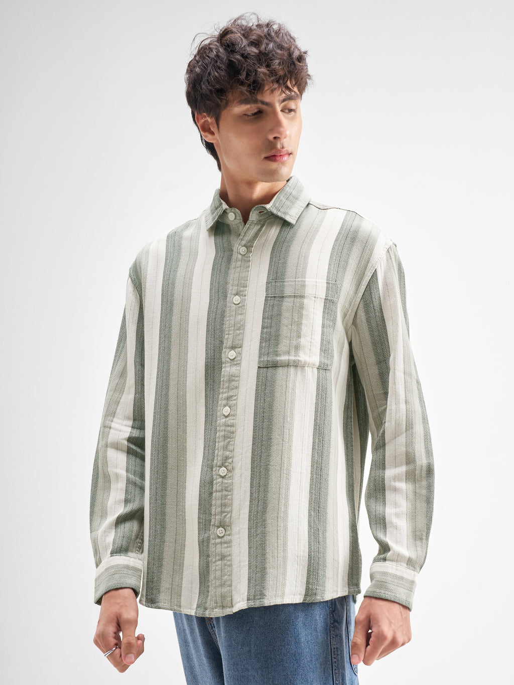 Highlander Men Green Striped Relaxed Fit Casual Shirt - Green - Image 4