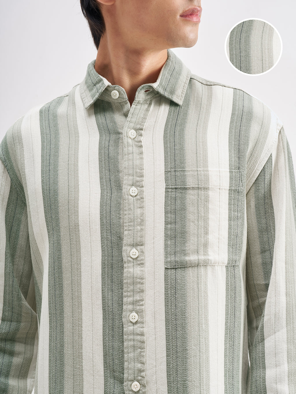 Highlander Men Green Striped Relaxed Fit Casual Shirt - Green - Image 5