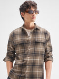 Highlander Men Tan Checked Relaxed Fit Casual Shirt - Tan - Image 1