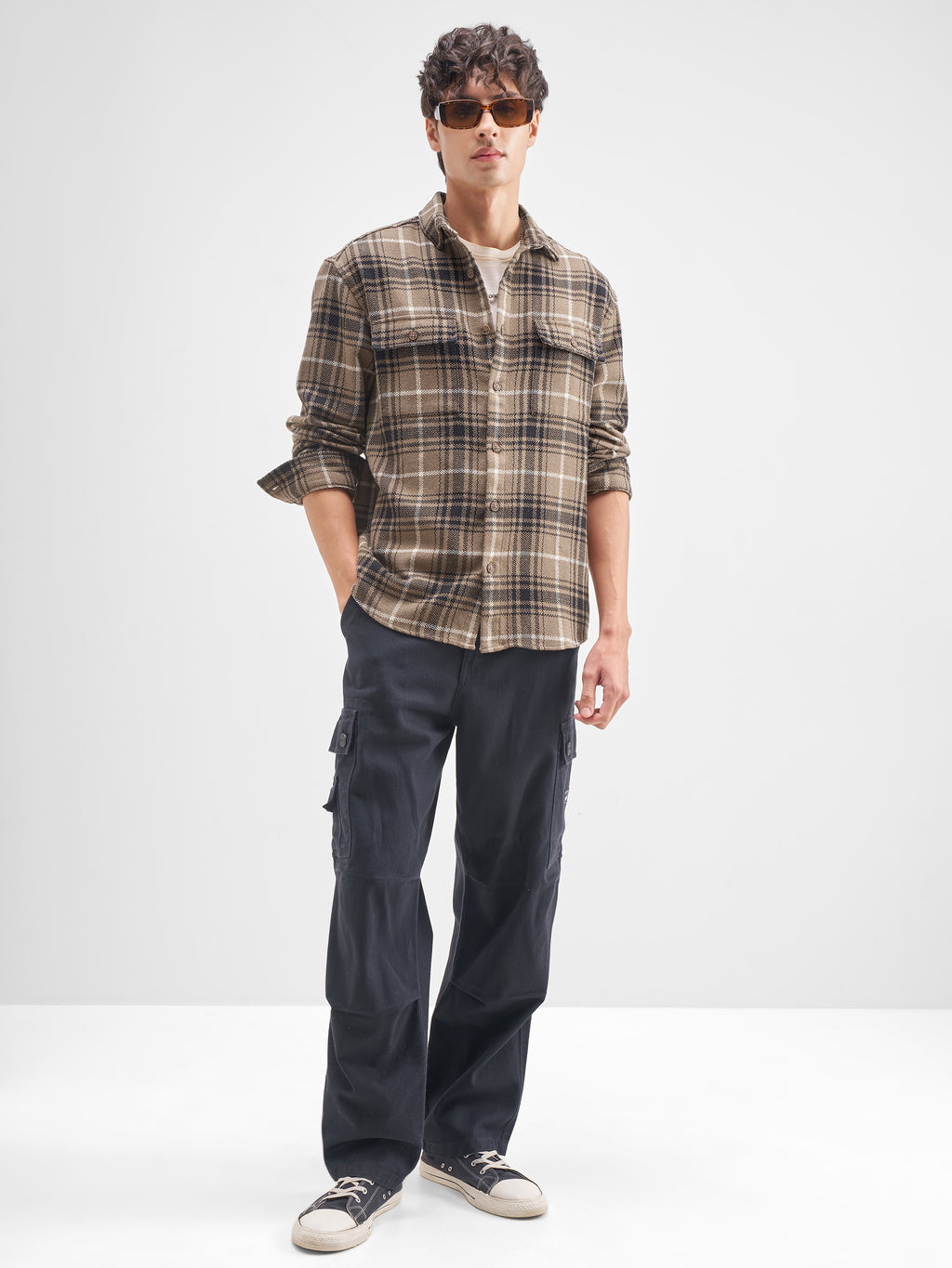 Highlander Men Tan Checked Relaxed Fit Casual Shirt - Tan - Image 2