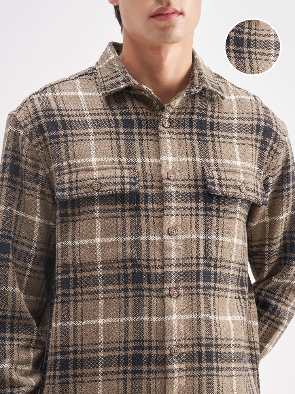 Highlander Men Tan Checked Relaxed Fit Casual Shirt - Tan - Image 5